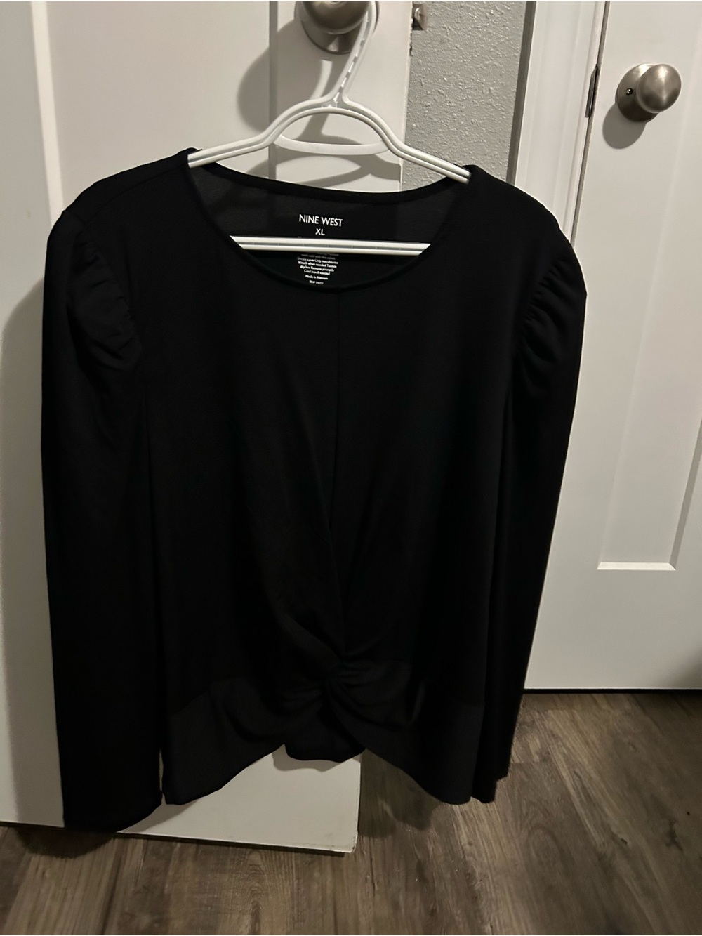 Nine West Black Twist-Front Long Sleeve Blouse